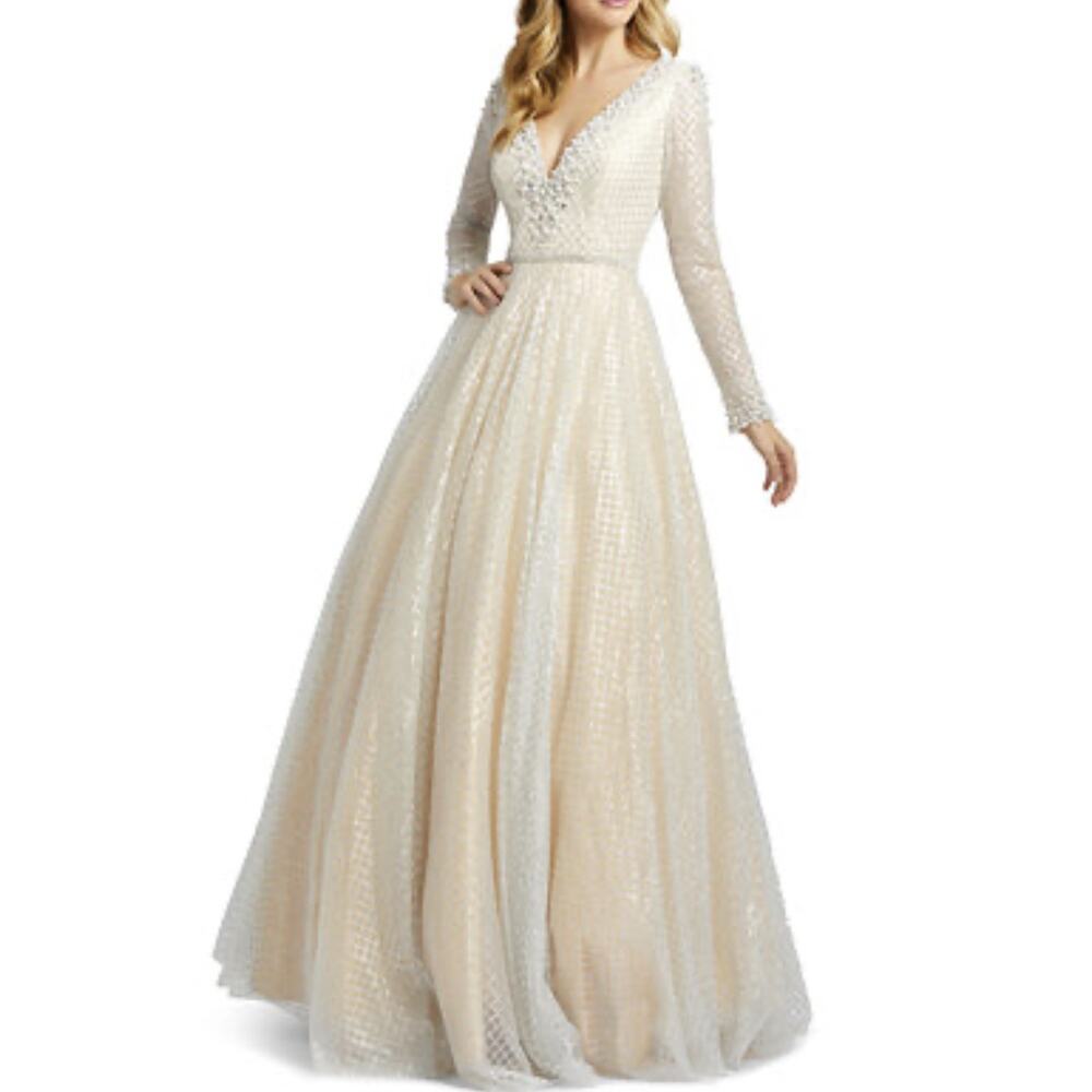 Mac Duggal Embellished Ball Gown/size 4/ Silver & Nude/ 77497H/ Backless